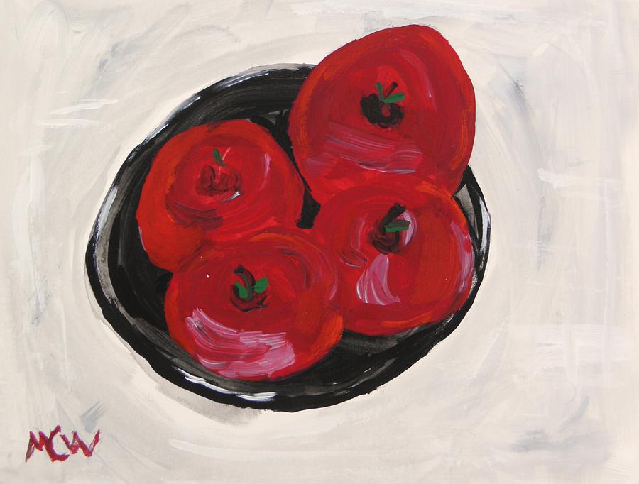 Red on Black  Apples Painting by Mary Carol Williams