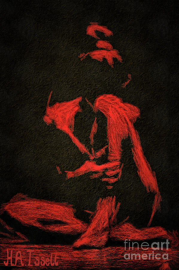 Red on Black Sitting Female Digital Art by Humphrey Isselt