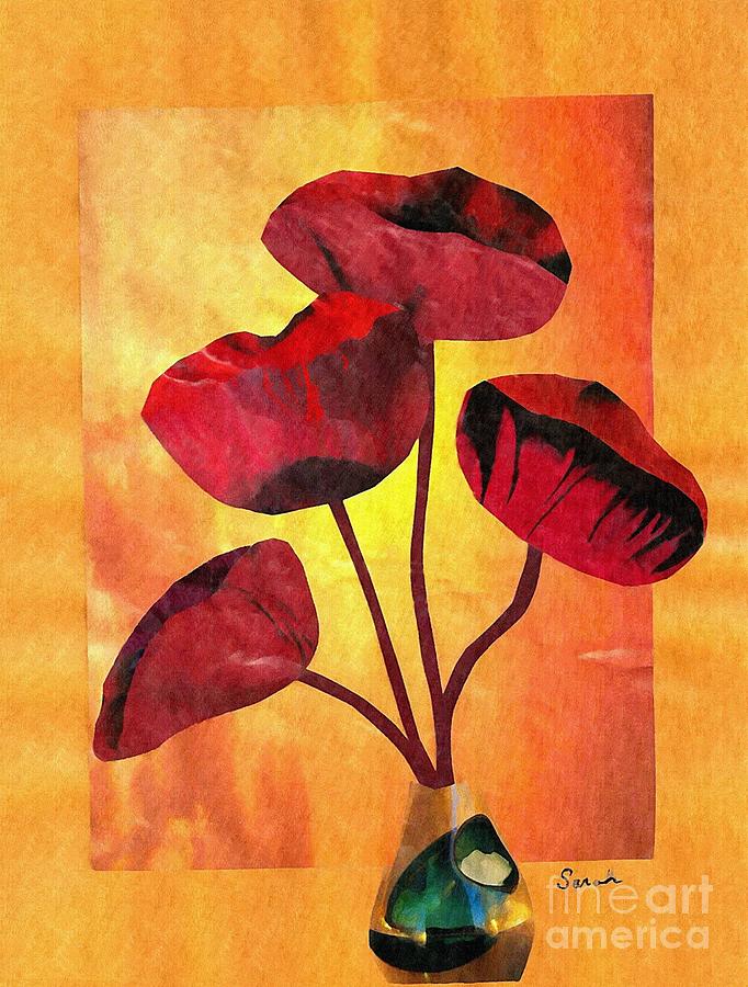 Flower Mixed Media - Red on Orange by Sarah Loft