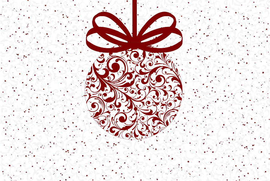 Christmas Digital Art - Red on White Christmas Ball by Jeannette Scranton