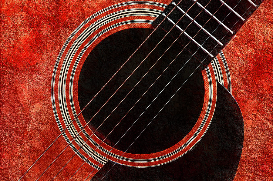 Red Orange Guitar Photograph by Andee Design