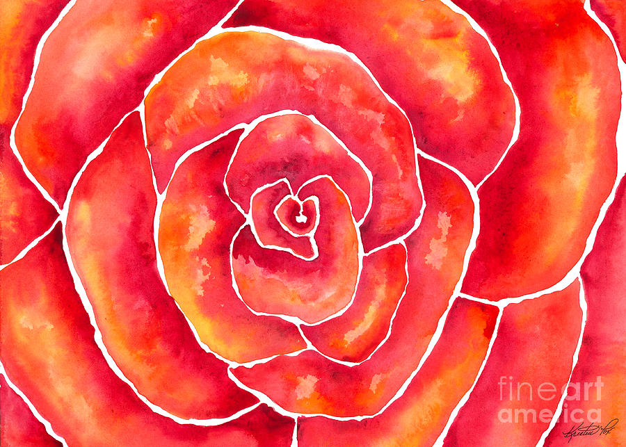 Red-Orange Rose Macro Painting by Kristen Fox