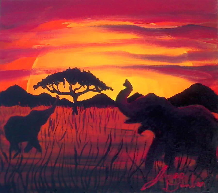 Red Orange Sunset Of Africa Painting by James Dunbar