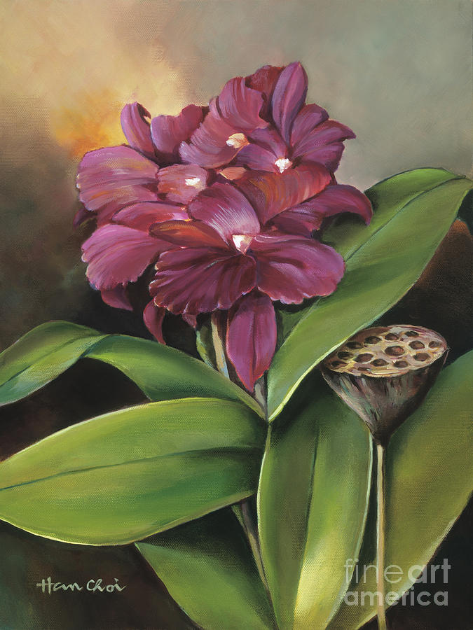 Red Orchid Painting by Han Choi - Printscapes