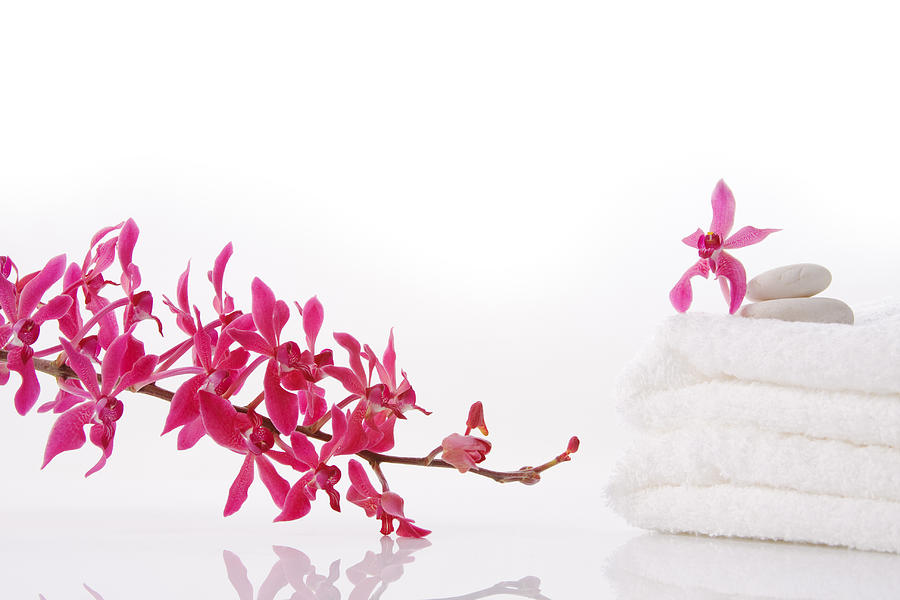 Spa-treatment Photograph - Red Orchid With Towel by Atiketta Sangasaeng Spa-treatment Photograph - Red Orchid With Towel by Atiketta Sangasaeng