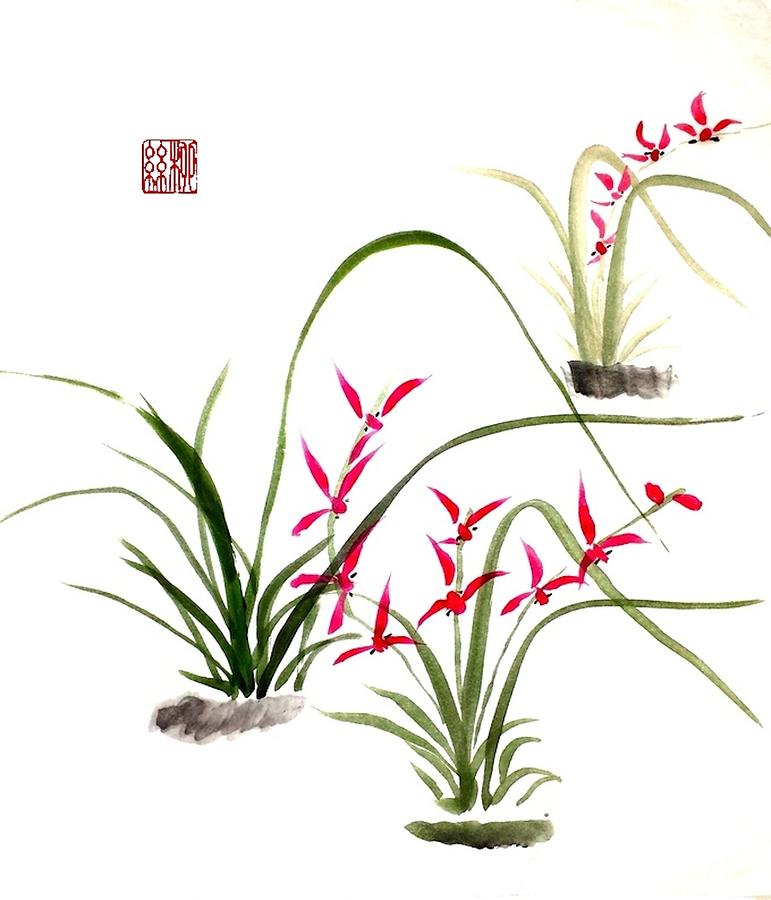 Red Orchids Painting by Margaret Welsh Willowsilk
