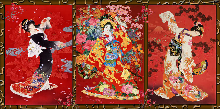 Red Oriental Trio Photograph by MGL Meiklejohn Graphics Licensing
