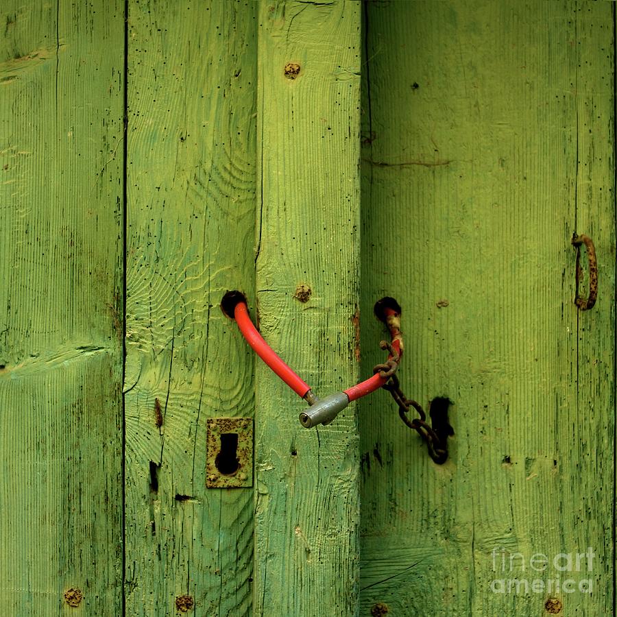 Door Photograph - Red padlock by Bernard Jaubert