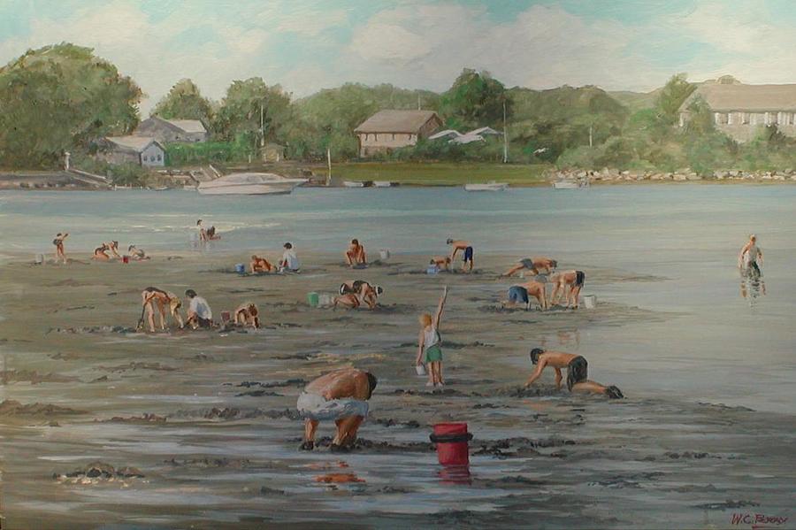 Clam Diggers RI shore Painting by Perrys Fine Art