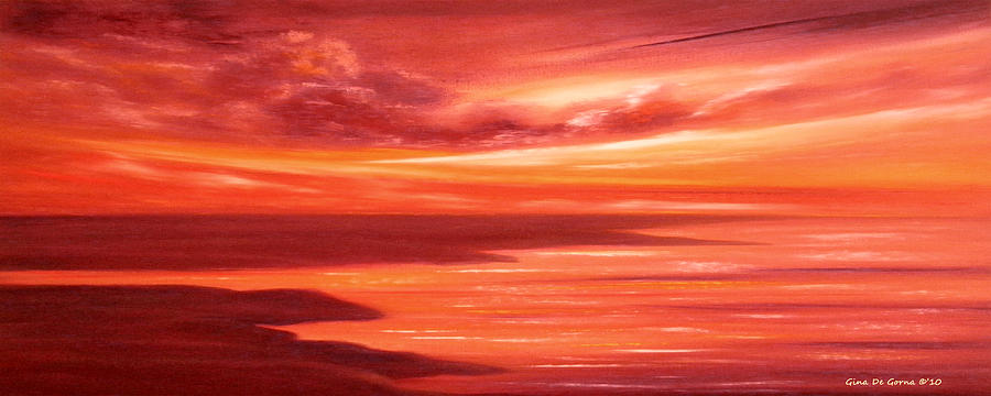 Red Panoramic Sunset Painting by Gina De Gorna