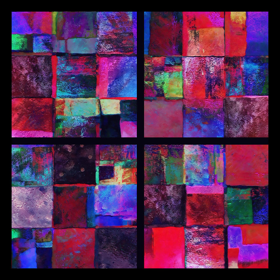 Red Patchwork - abstract art  Digital Art by Ann Powell