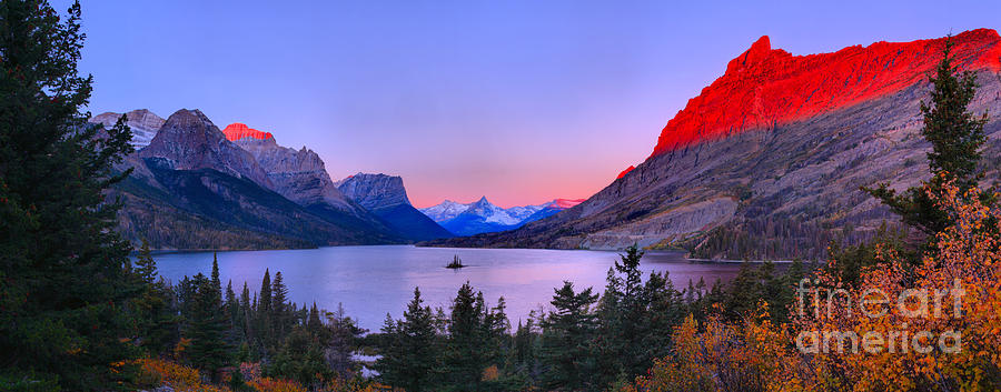 Red Peaks Over St Mary Lake Photograph by Adam Jewell