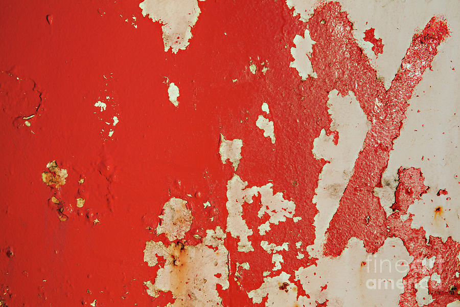 Red peeling metal grunge background Photograph by Simon Bratt