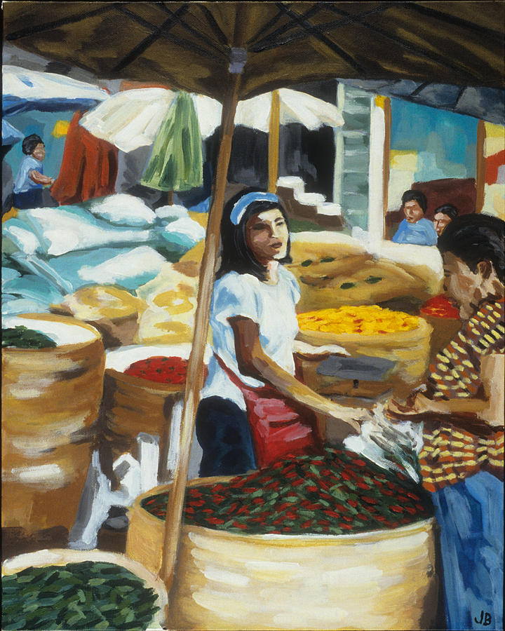 Flea Markets Painting - Red Peppers at the Market by Jodye Beard-Brown