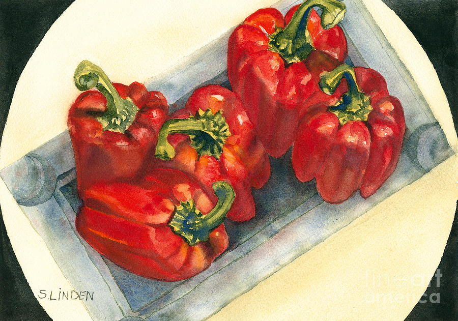 Red Peppers Painting by Sandy Linden