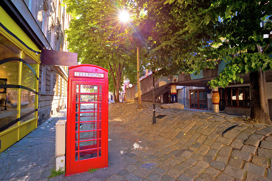 Red phone booth in Vienna street view Photograph by Brch Photography