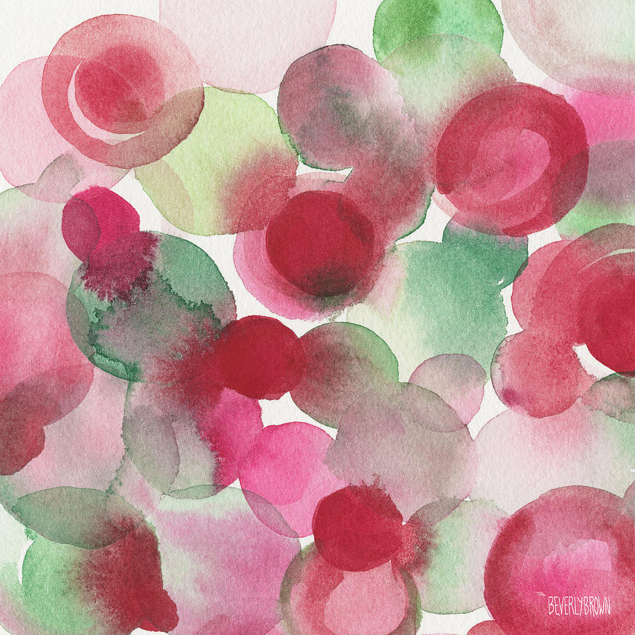Red Pink Green Abstract Watercolor Painting by Beverly Brown