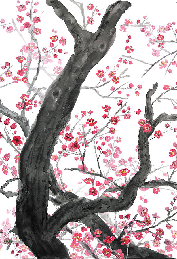 Red Plum Flower Forest  Painting by Color Color