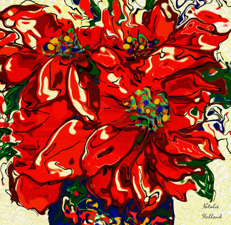 Flowers Still Life Mixed Media - Red Poinsettia by Natalie Holland