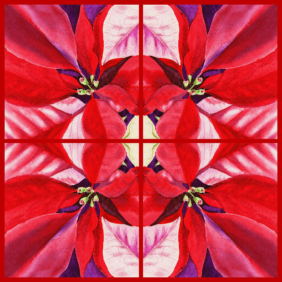 Red Poinsettia Quartet Painting by Irina Sztukowski
