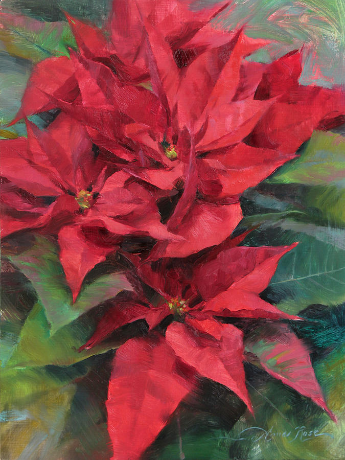Christmas Painting - Red Poinsettias by Anna Rose Bain