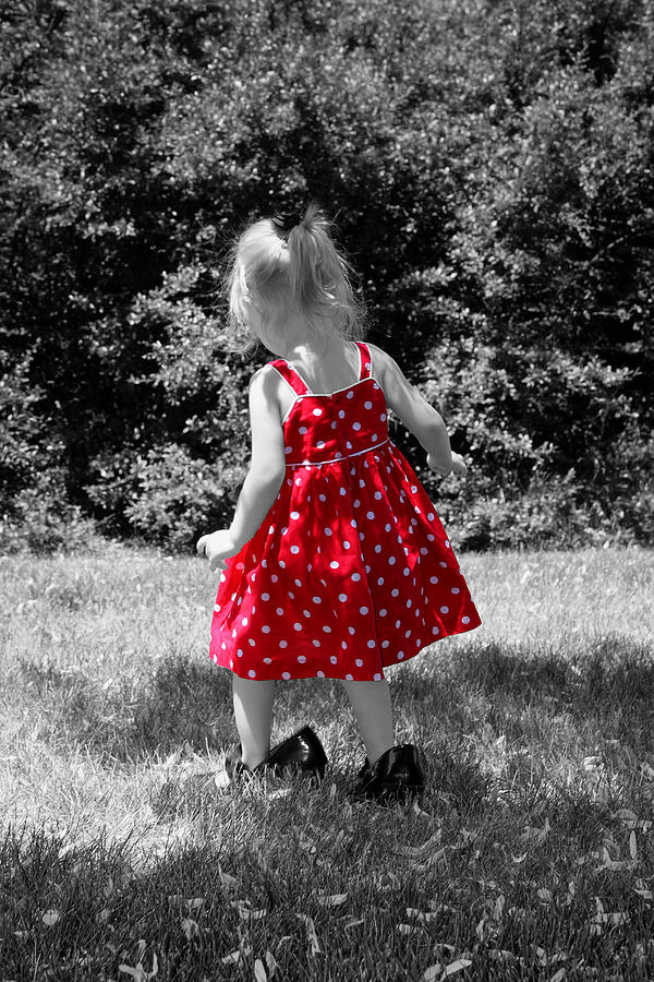 Black And White Photograph - Red Polka Dot Dress And Mommys Shoes by Tracie Schiebel
