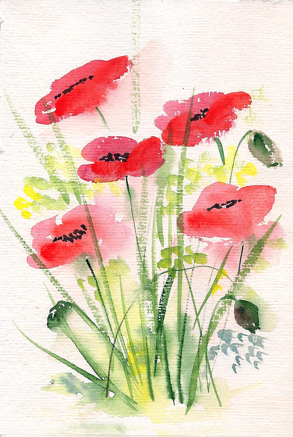 Red poppies 2 Painting by Asha Sudhaker Shenoy