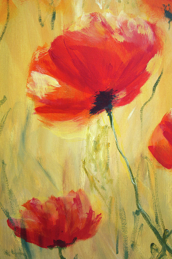 Red poppies acrylic painting Painting by Karen Kaspar