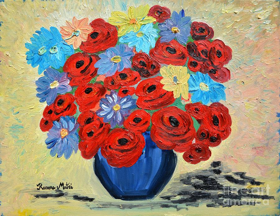 Red Poppies and All Kinds of Daisies  Painting by Ramona Matei