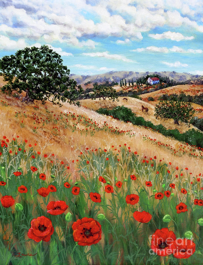 Red Poppies and Wild Rye Painting by Laura Iverson