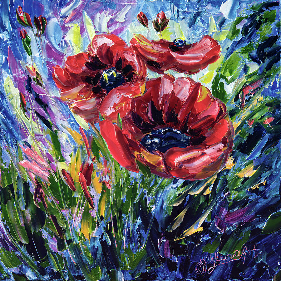 Red Poppies Painting by Lena Owens - OLena Art Vibrant Palette Knife and Graphic Design
