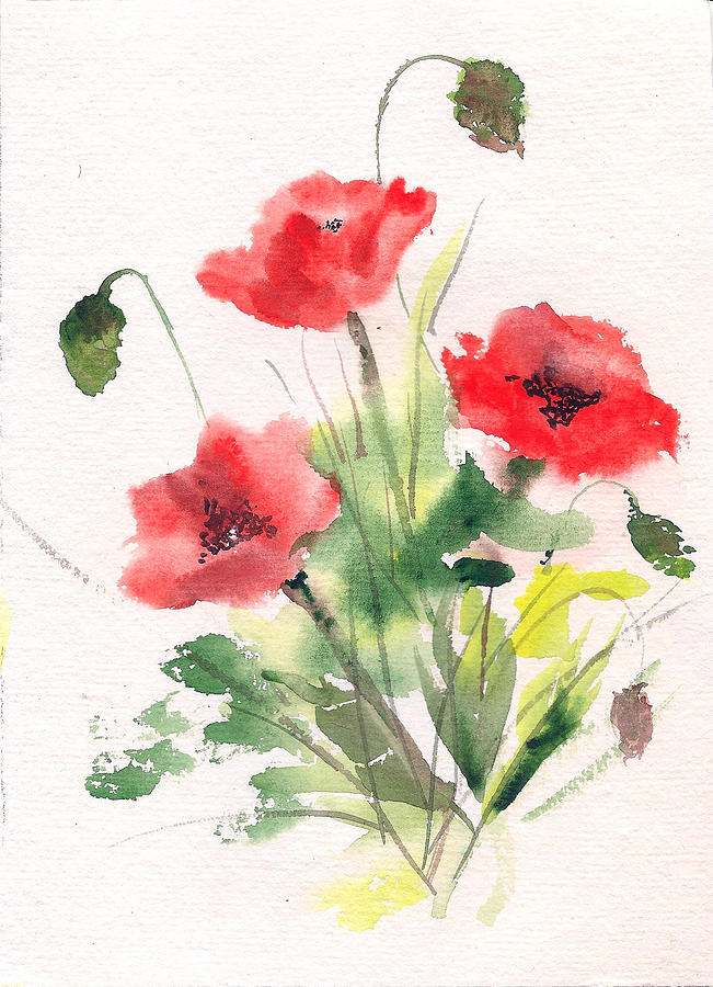 Red Poppies Painting by Asha Sudhaker Shenoy