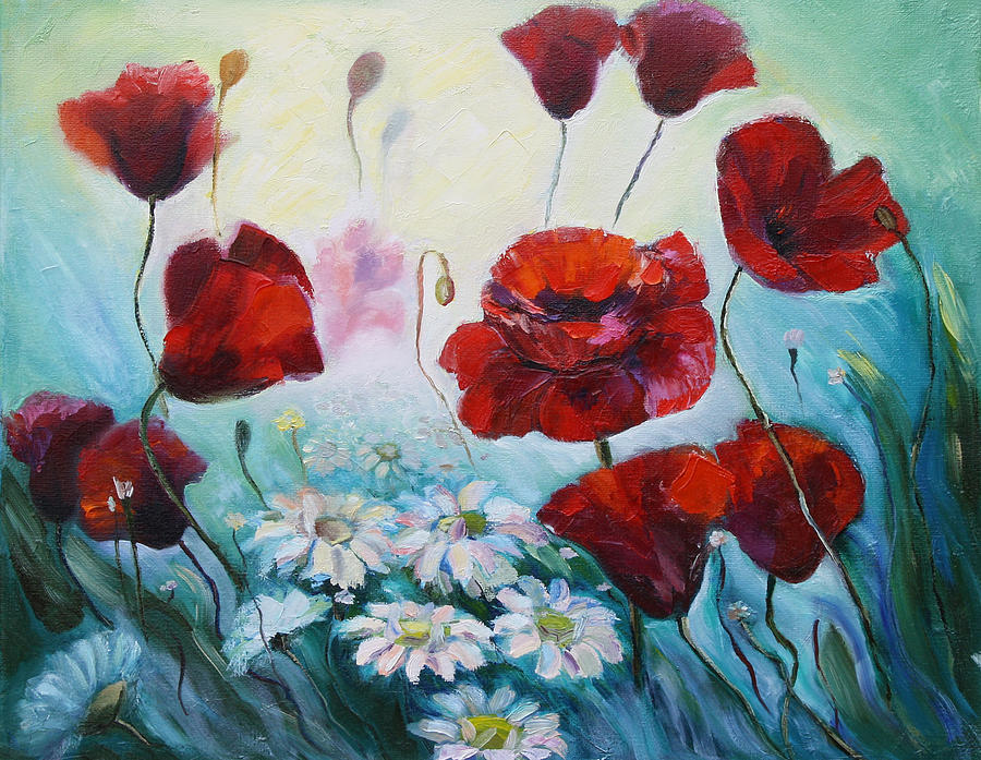 Red Poppies Painting by Elena Antakova