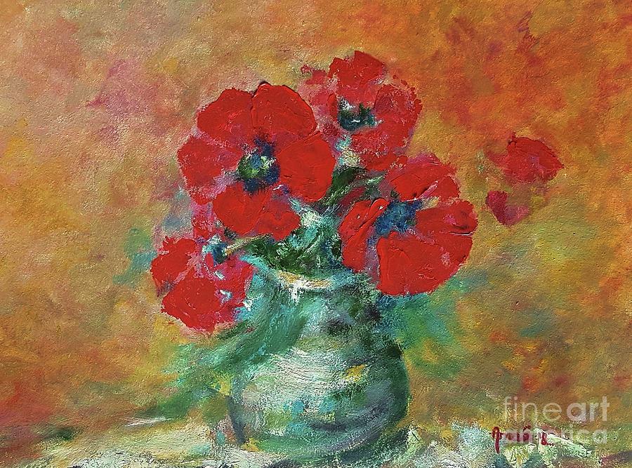 Red poppies in a vase Painting by Amalia Suruceanu