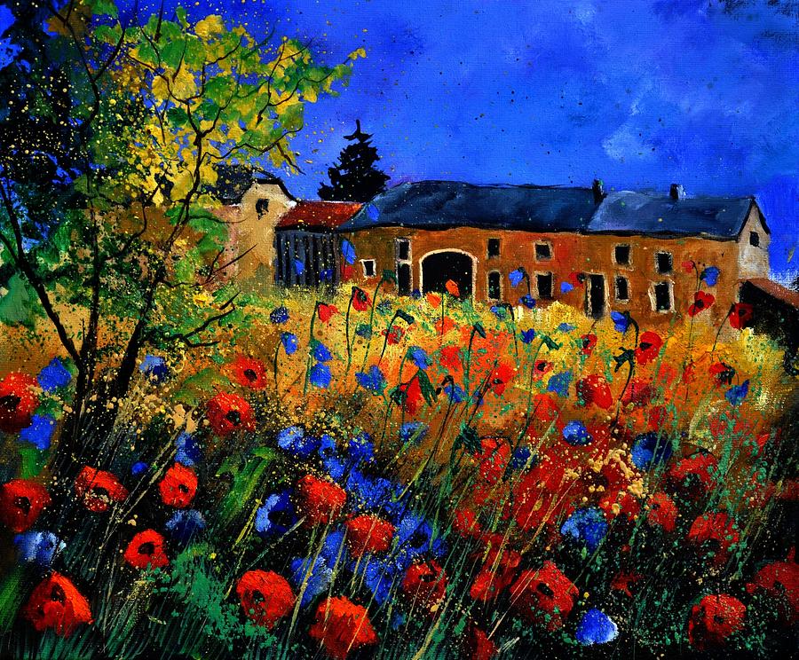 Flower Painting - Red poppies in Houroy by Pol Ledent