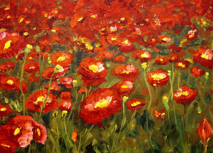 Red Poppies Landscape painting Painting by Mary Jo Zorad