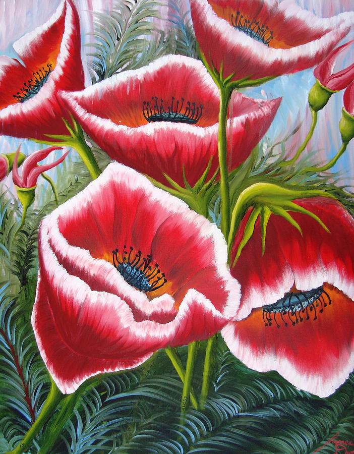 Red Poppies Of Pink Skys Painting by James Dunbar