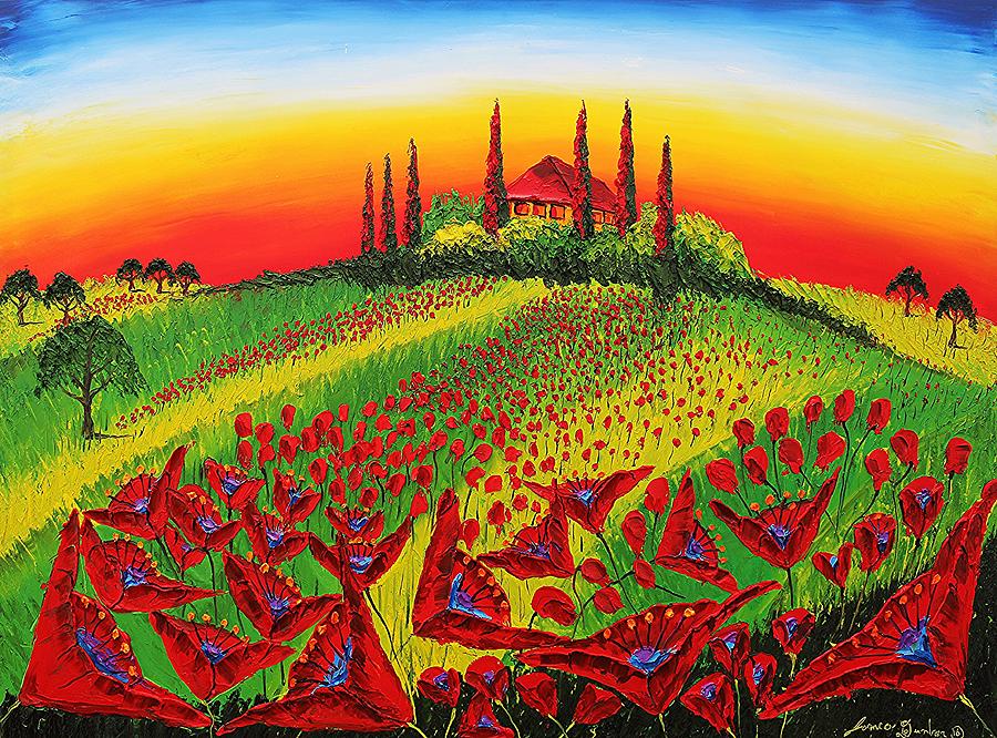 Red Poppies Of Tuscany #5 Painting by James Dunbar
