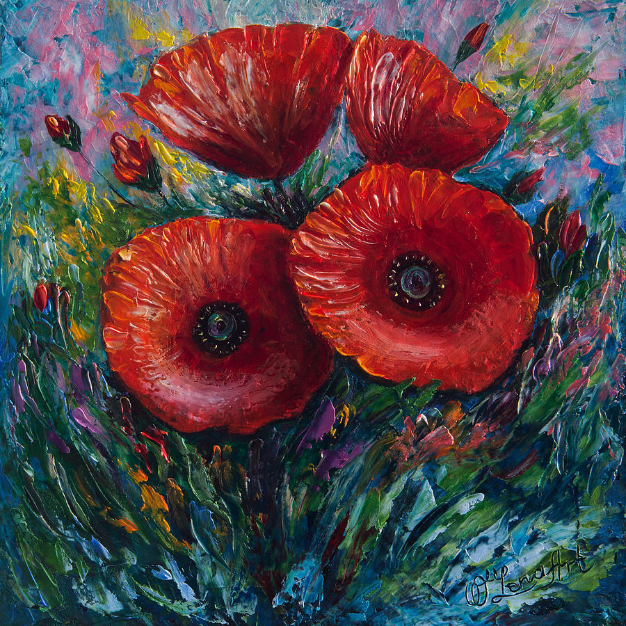Red Poppies Painting by Lena Owens - OLena Art Vibrant Palette Knife and Graphic Design