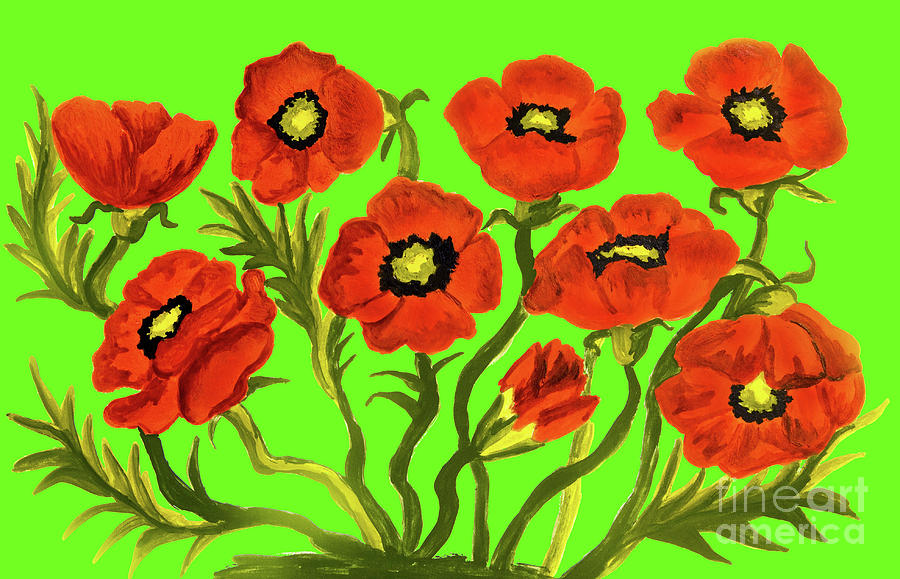 Red poppies on green Painting by Irina Afonskaya