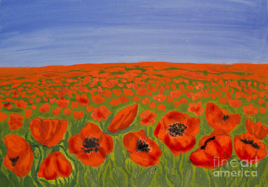 Red poppies on meadow Painting by Irina Afonskaya
