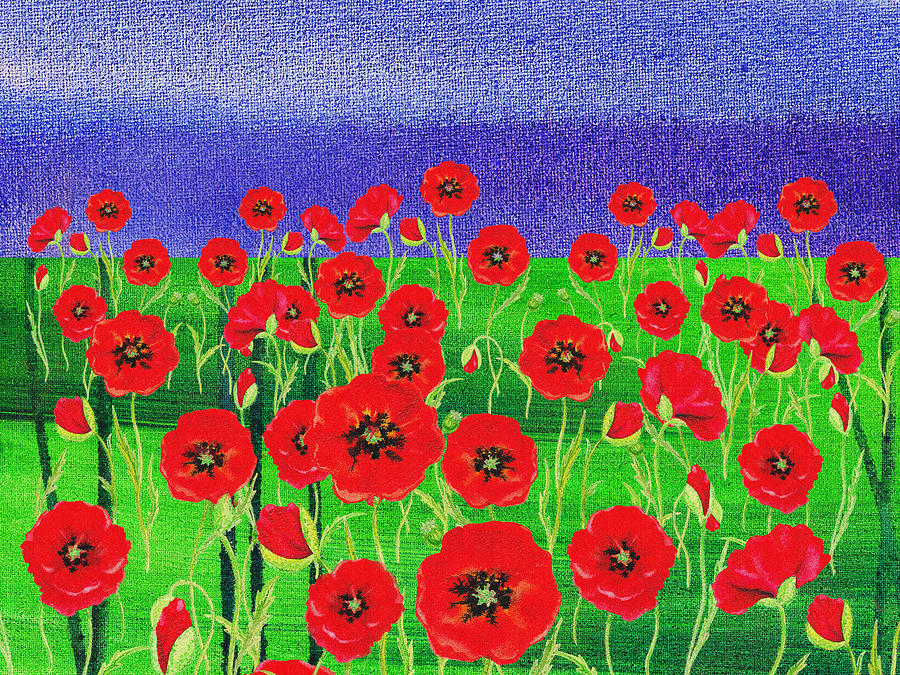Red Poppies Summer Field Painting by Irina Sztukowski