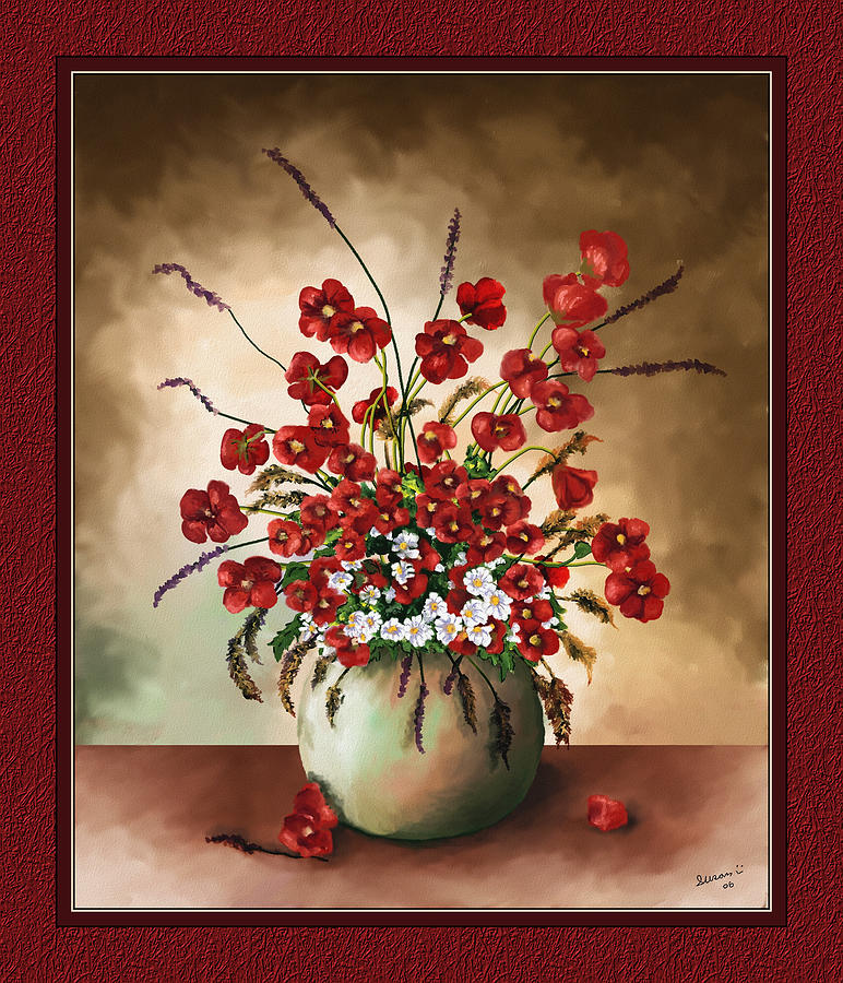 Still Life Digital Art - Red Poppies by Susan Kinney