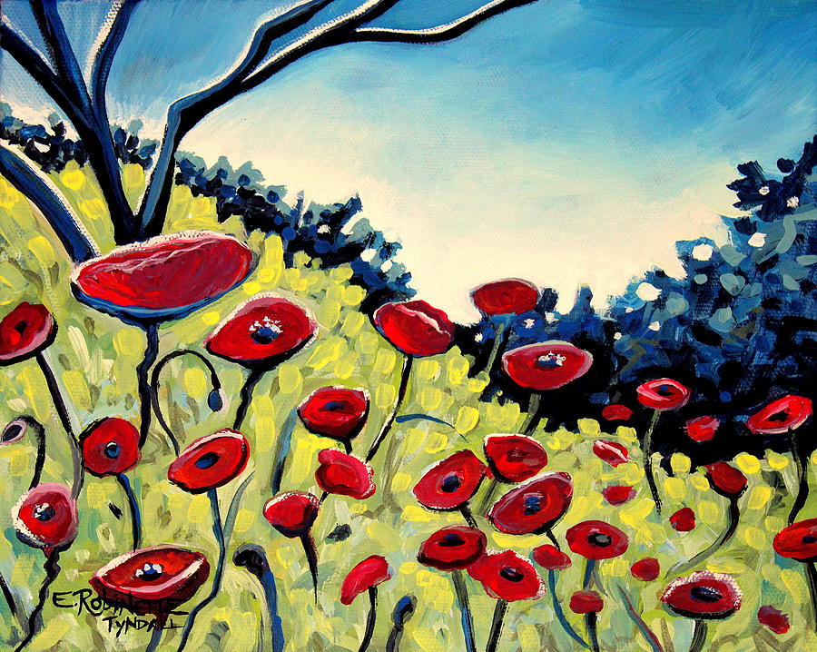 Red Poppies Under a Blue Sky Painting by Elizabeth Robinette Tyndall