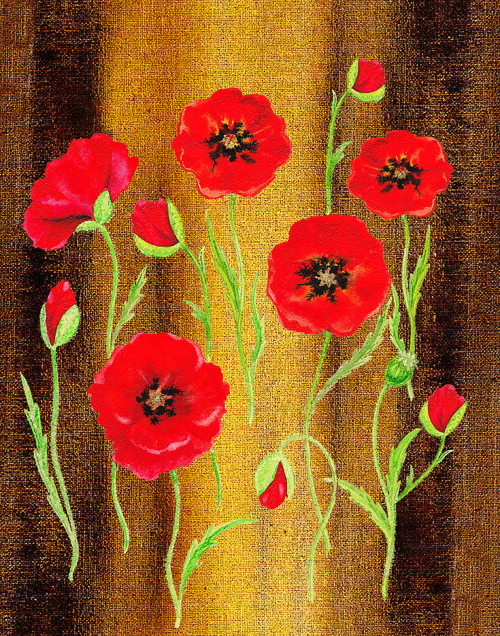 Red Poppies Warm Collage Painting by Irina Sztukowski
