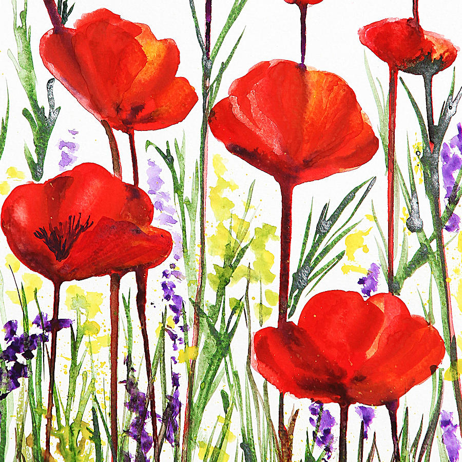 Red Poppies Watercolor by Irina Sztukowski Painting by Irina Sztukowski