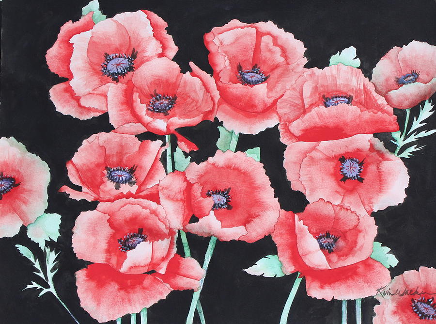 Red Poppy Drama Watercolor Painting by Kimberly Walker