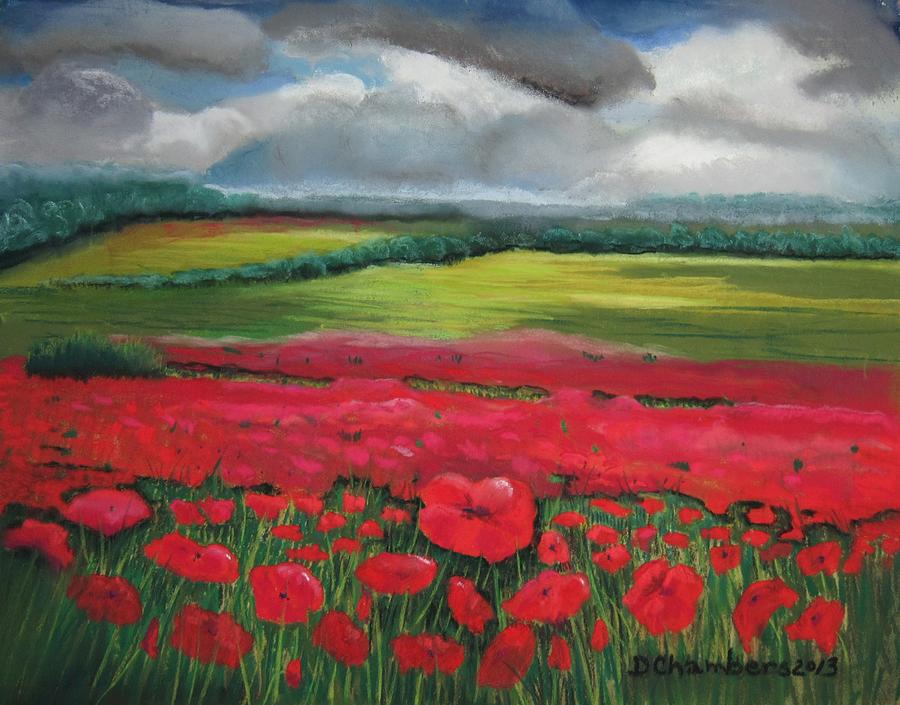 Red Poppy Field After The Storm Painting by Donna Chambers