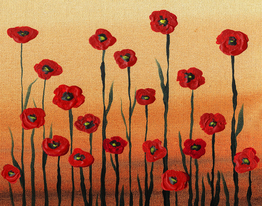 Red Poppy Field Landscape  Painting by Irina Sztukowski