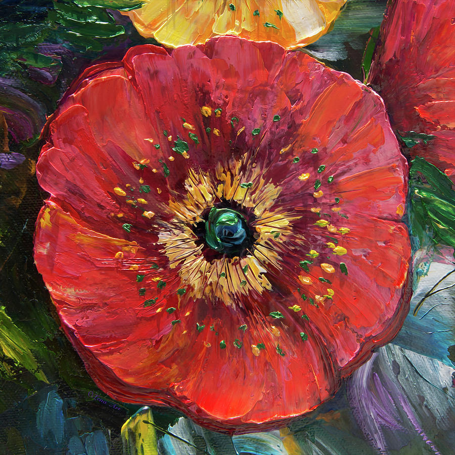 Red Poppy Painting by Lena Owens - OLena Art Vibrant Palette Knife and Graphic Design